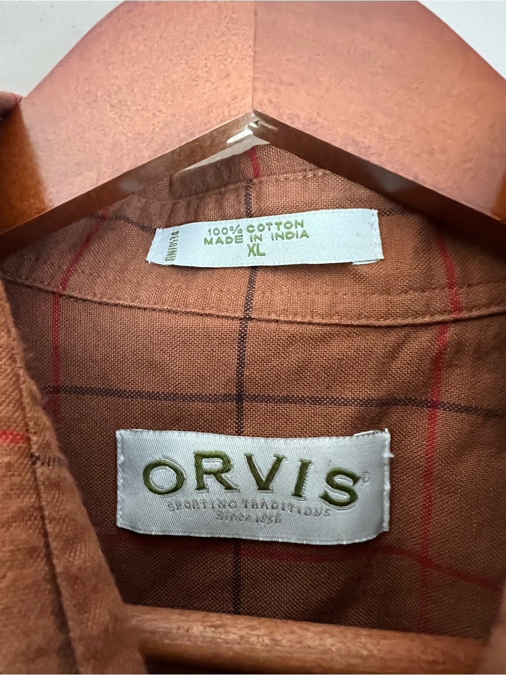 Orvis Rust Brown Windowpane Button-Down Shirt - Picture 4 of 5